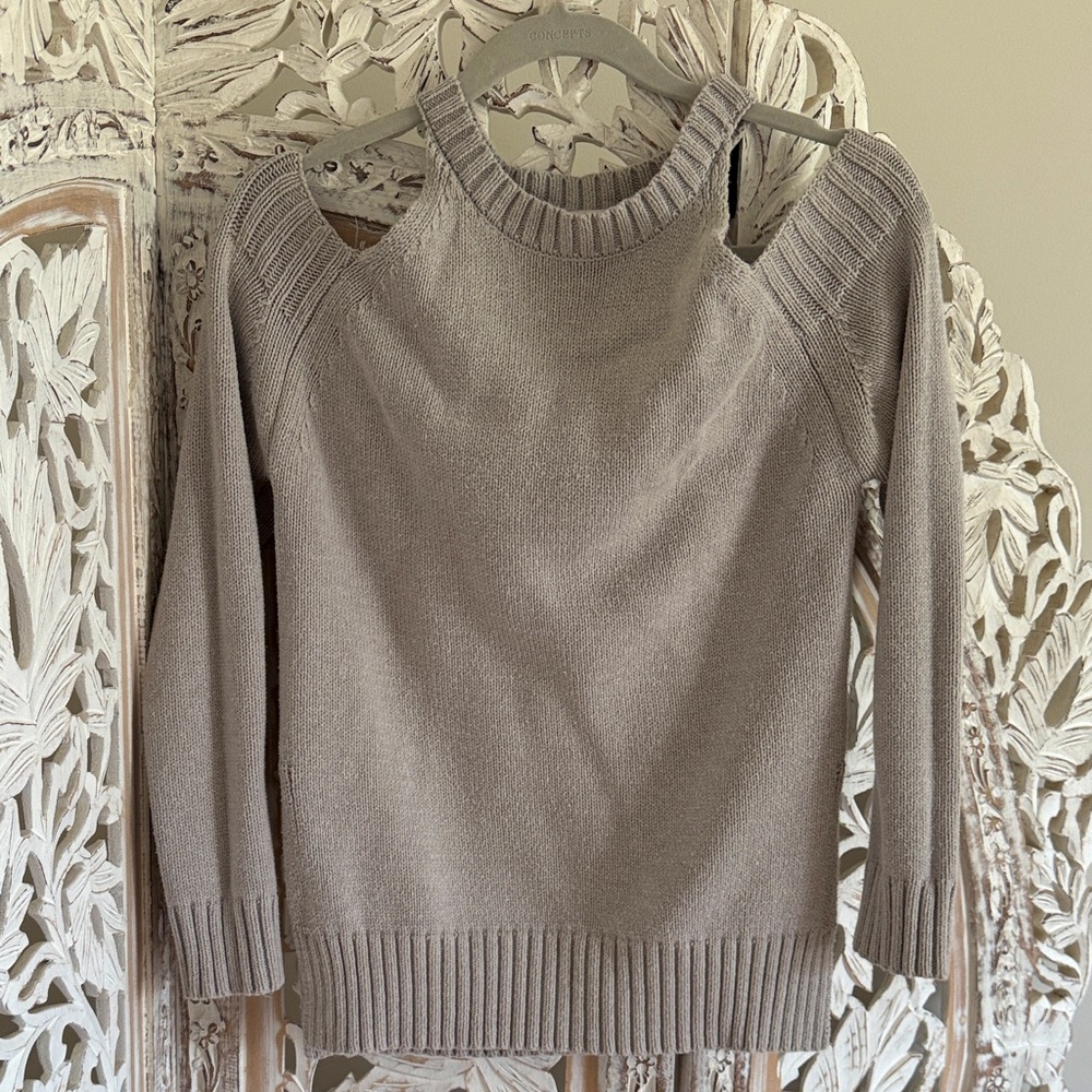 J.O.A. Off-the-Shoulder Taupe Sweater